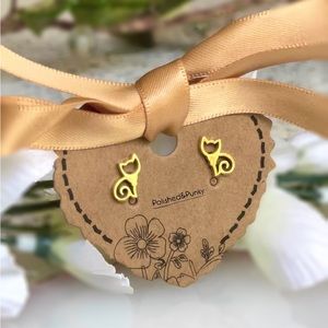 Gold Cat Earrings stud earrings small earrings minimalist earrings in gift box